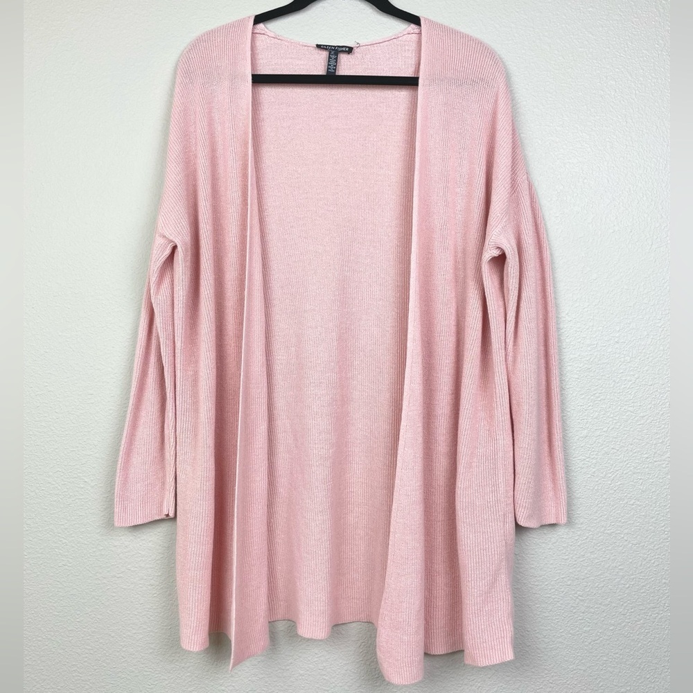 Eileen Fisher Women's Medium Open Front Cardigan Organic Linen Cotton Blush Pink - Picture 2 of 16